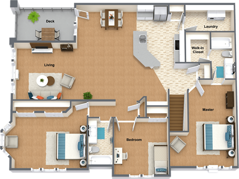 Floor plan for 3 beds, 2 baths, 1642 sqft